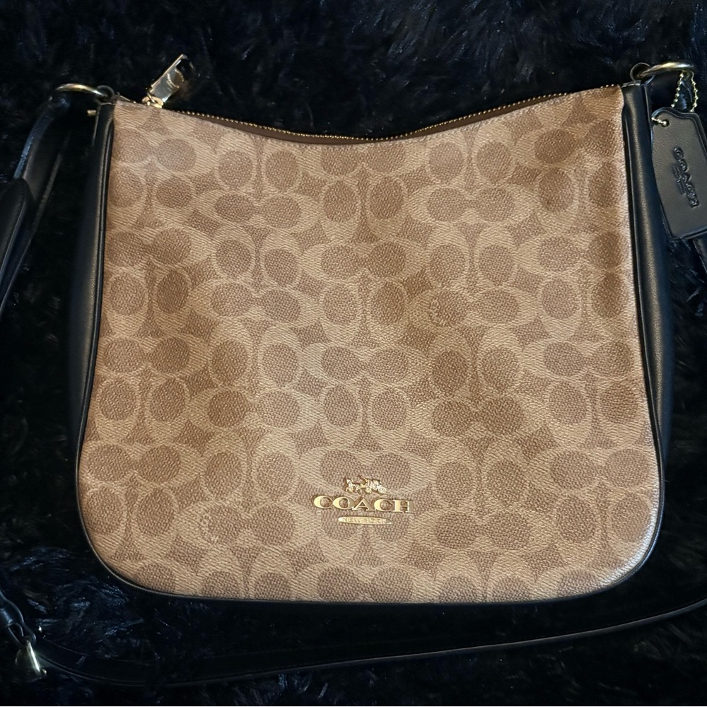 Coach Brown Signature Canvas Crossbody with Black Trim